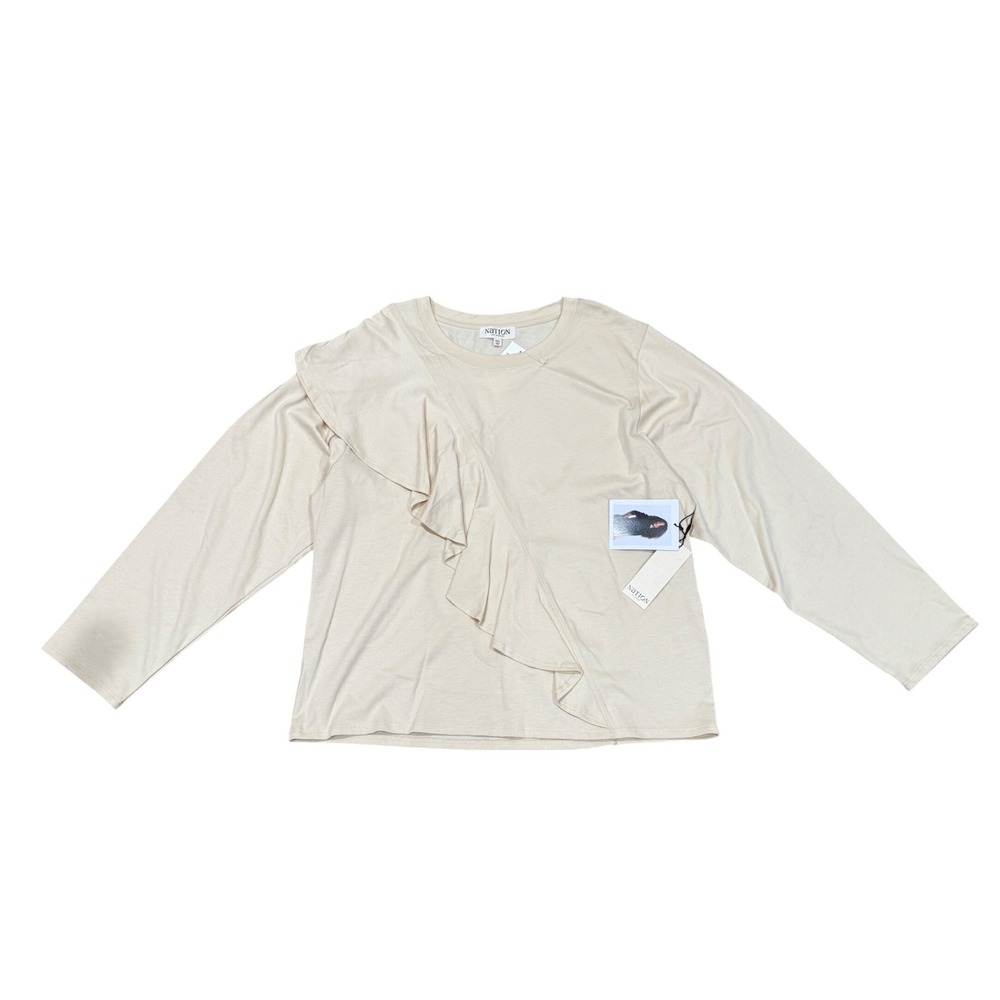 Nation LTD Farrah Ruffle Flounce Long Sleeve Top Parchment Cream XXL NWT